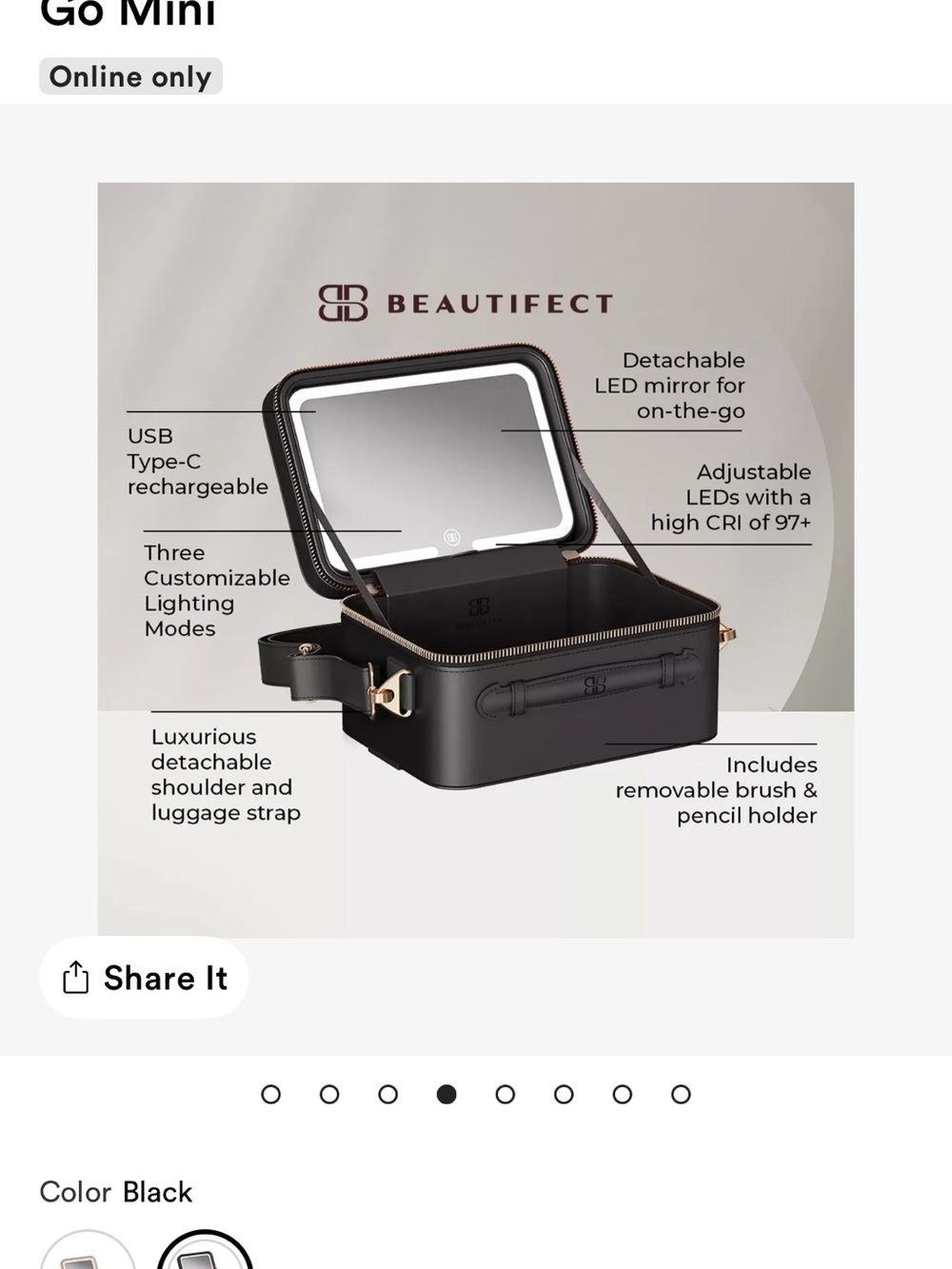 Black Go Mini LED Makeup Organizer Case